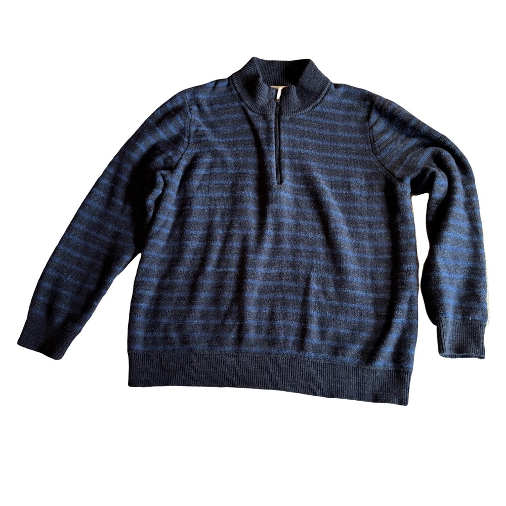Men's L.L. Bean Classic 1/4 Zip‎ Sweater Organic Cotton, Blue Striped, Size L